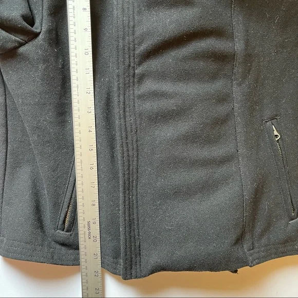 Gap Jacket Black Wool Blend Moto Winter Coat with Faux Vegan Shearling Trim Sz L - Picture 11 of 16